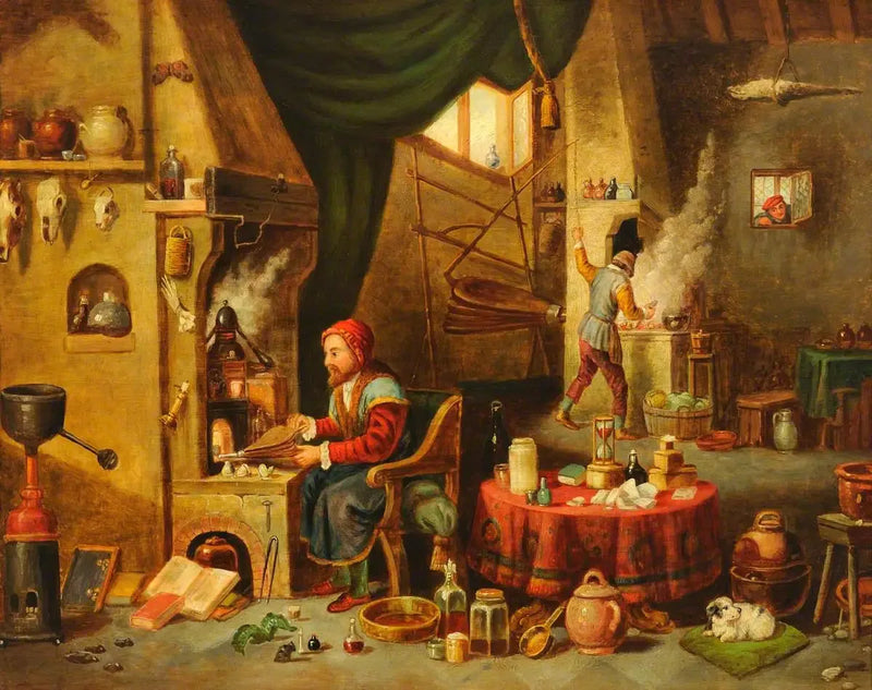 Um alquimista em seu laboratório - David Teniers o Jovem