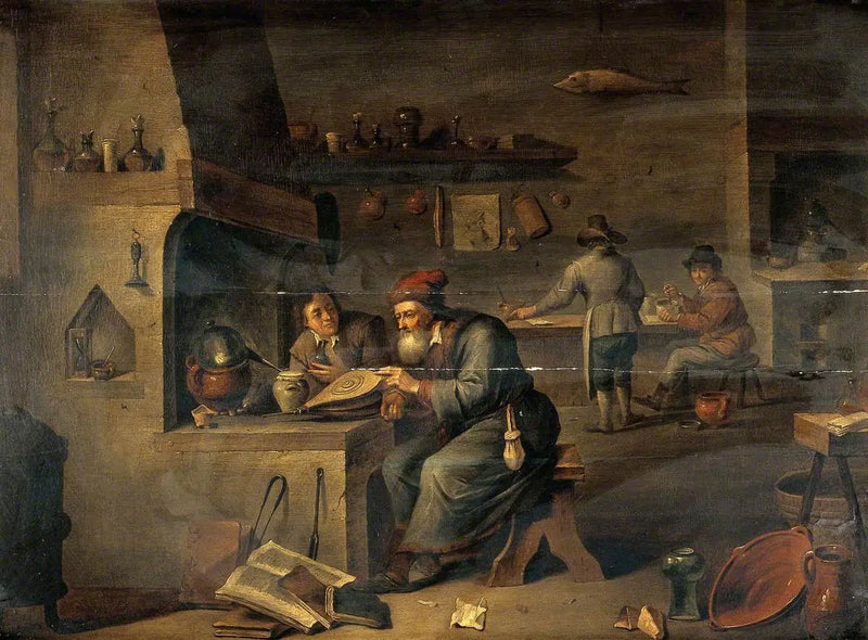 Um alquimista em seu laboratório - David Teniers o Jovem