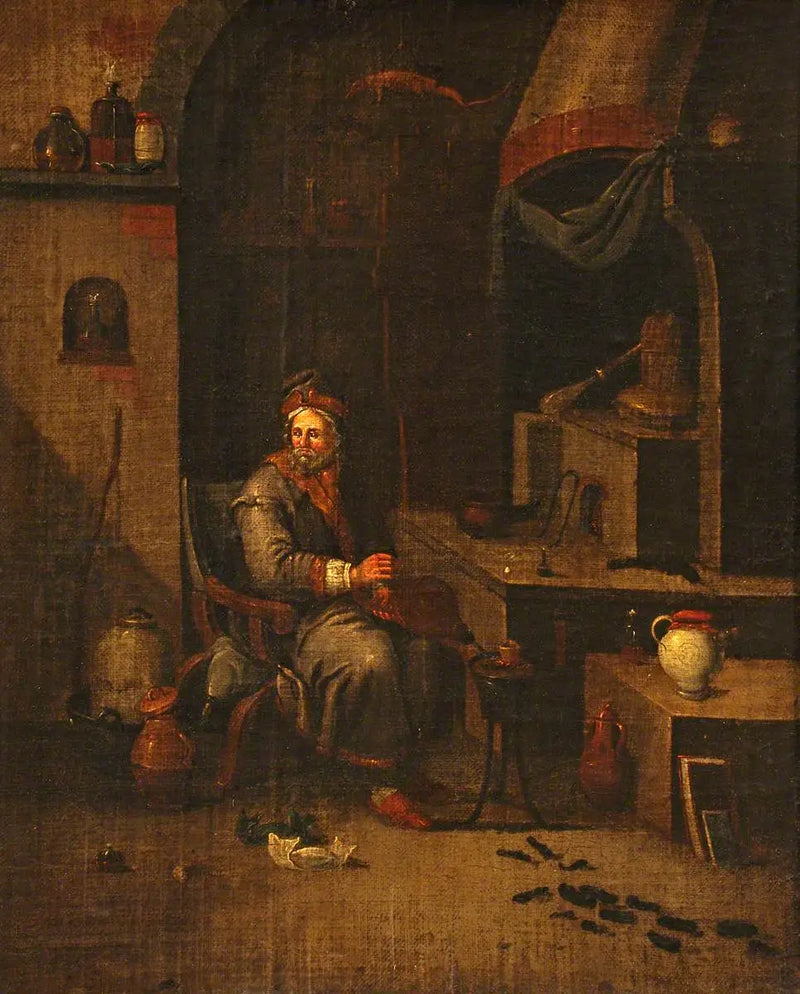 Um alquimista em seu laboratório - David Teniers o Jovem