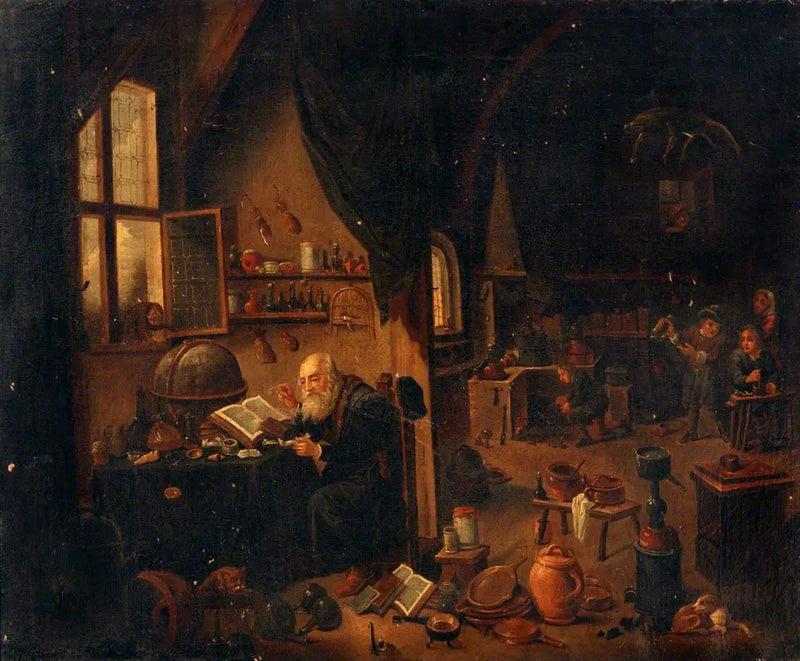 Um alquimista em seu laboratório - David Teniers o Jovem