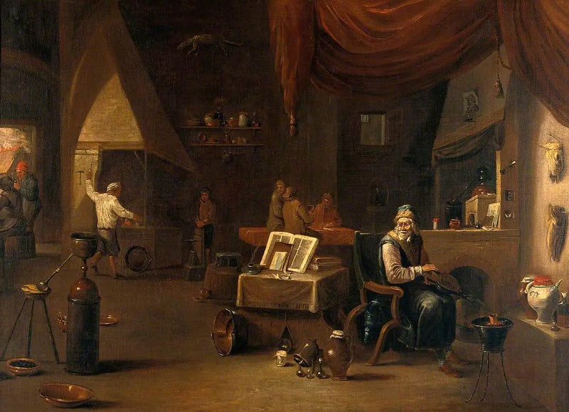 Um alquimista em seu laboratório - David Teniers Júnior