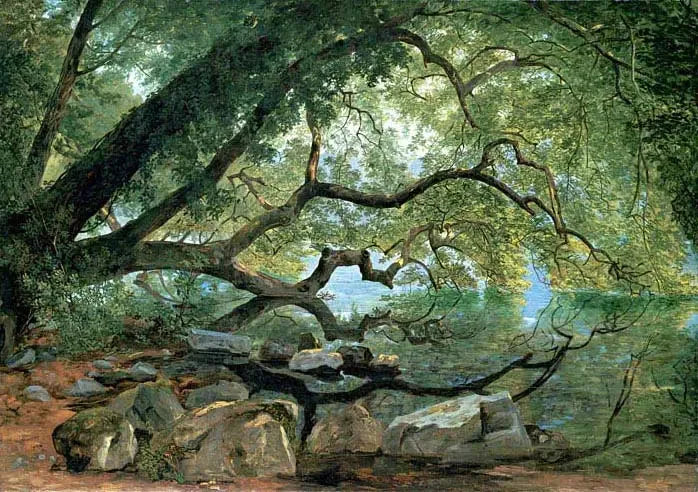 Uma árvore Ilex no lago Albano, na Itália - John Frederick Kensett