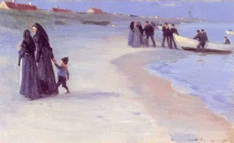 Um barco branco na praia. Uma noite de verão suave. - Peder Severin Krøyer