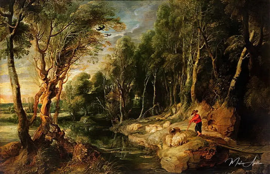 Un berger avec son troupeau dans un paysage boisé, c.1615-22 - Peter Paul Rubens - Reproductions de tableaux et peintures haut de gamme