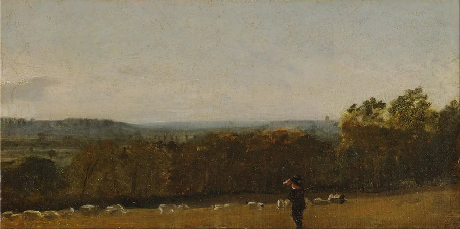 Um pastor em uma paisagem olhando através de Dedham Vale em direção a Langham - John Constable