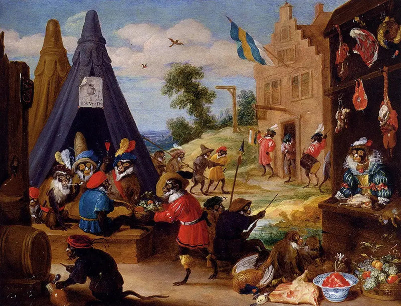Um acampamento de macacos - David Teniers, o Jovem