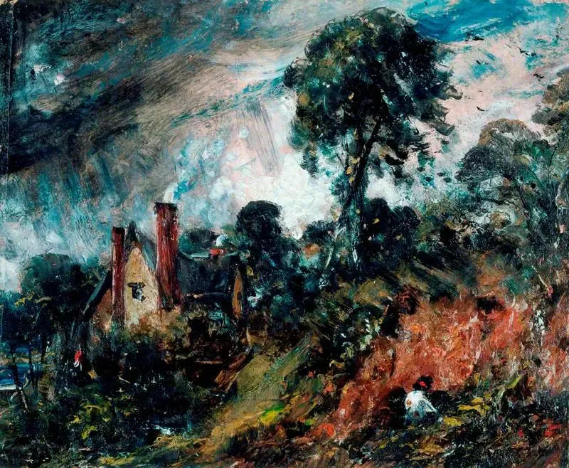 Uma cabana entre as árvores com uma faixa de areia - John Constable