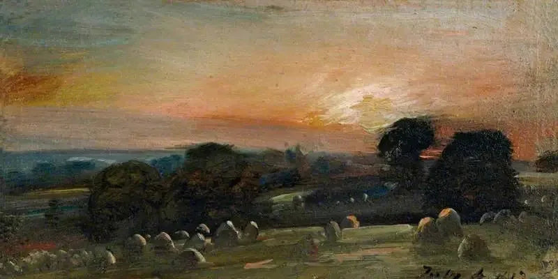 Um campo de feno perto de East Bergholt ao pôr do sol - John Constable