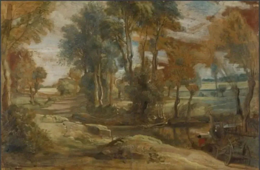 Um carrinho atravessando um riacho na passagem - Peter Paul Rubens