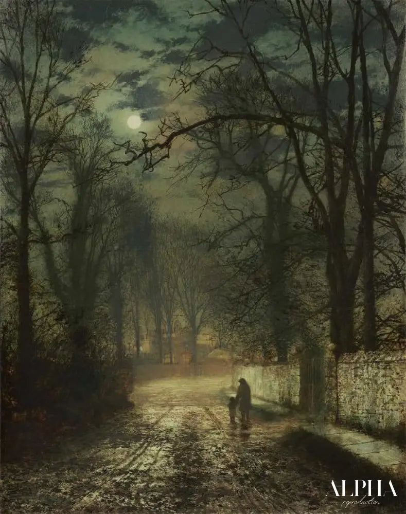 Un chemin au clair de lune - John atkinson grimshaw - Reproductions de tableaux et peintures haut de gamme