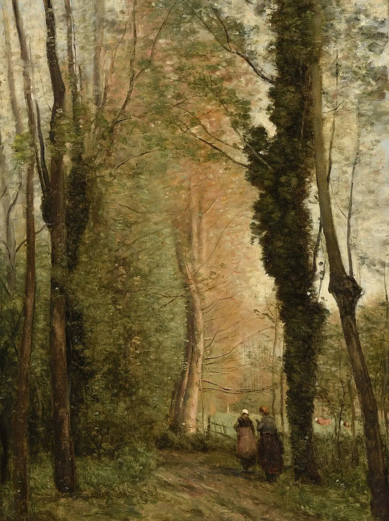 Um caminho sob as árvores na primavera - Jean-Baptiste Camille Corot