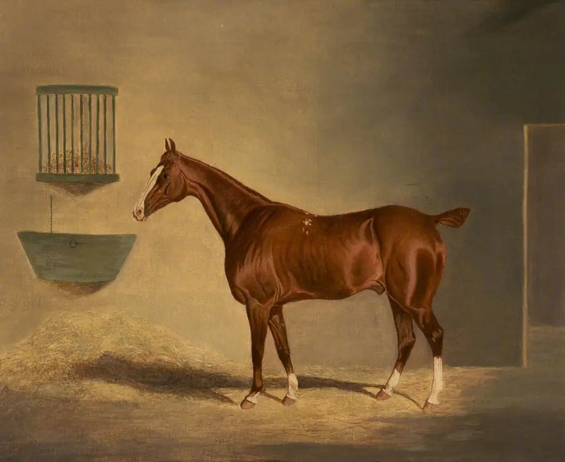 Um cavalo alazão em um estábulo - John Frederick Herring, Sr.