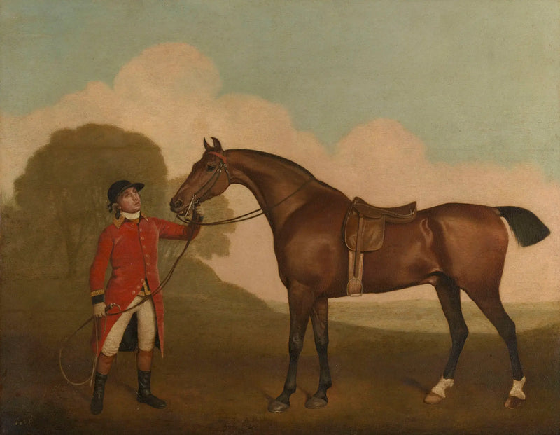 Um cavalo castanho com um tratador - George Stubbs