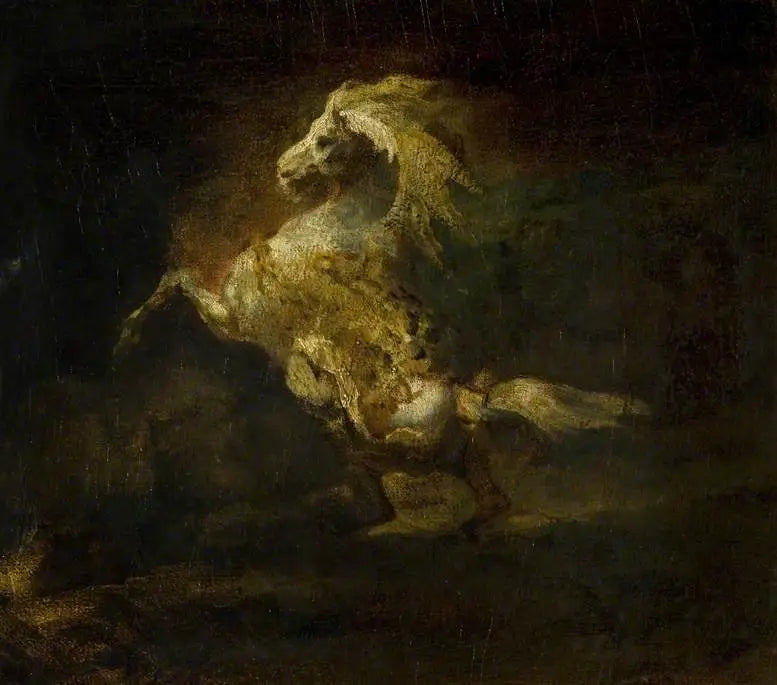 Um cavalo cinza empinado - Théodore Géricault