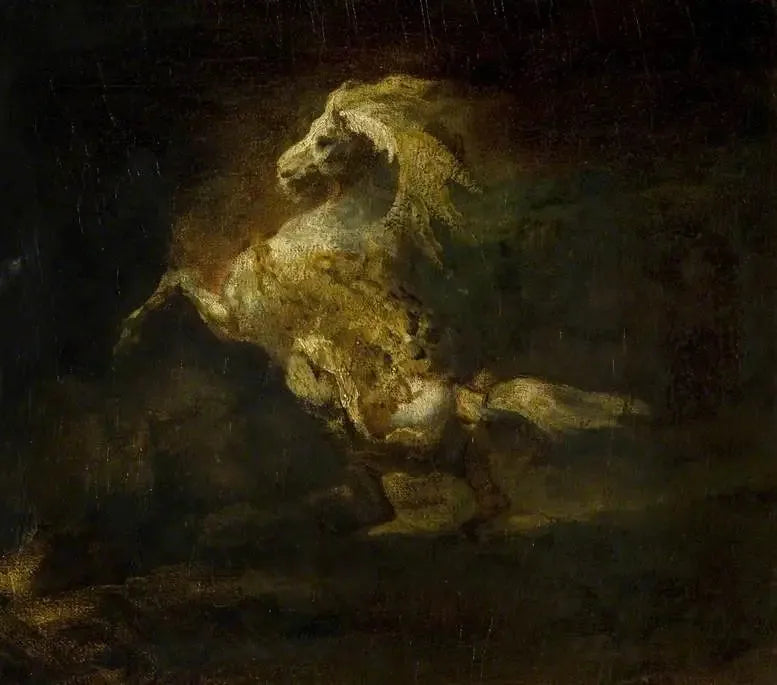 Um cavalo cinza empinado - Théodore Géricault