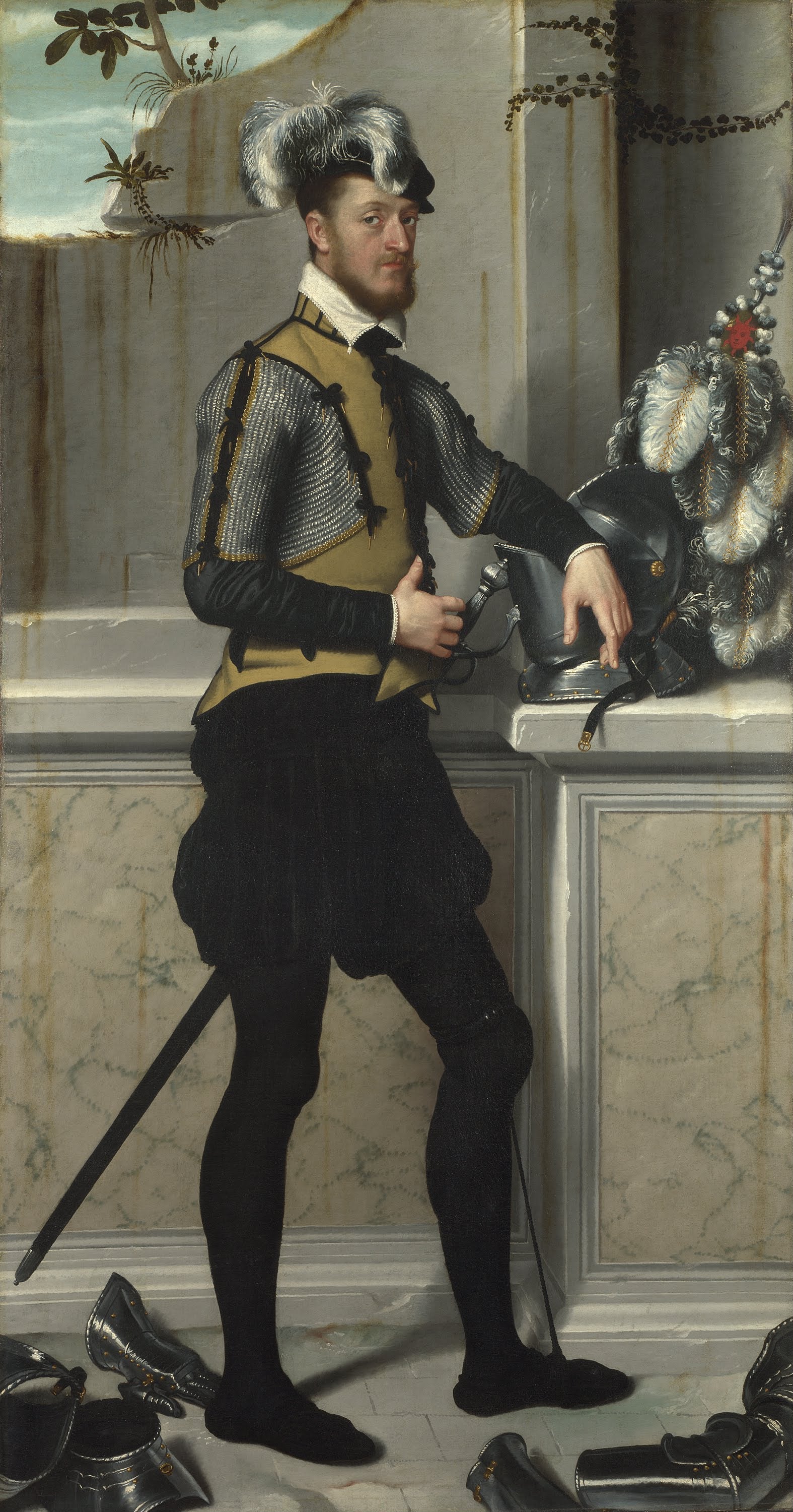 Un chevalier avec son casque de joute (le comte Faustino Avogardo (?)) - Giovanni Battista Moroni image 1 reproduction artisanale de tableau