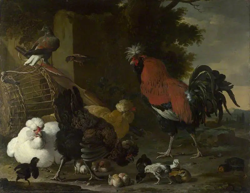 Um galo, galinhas e pintinhos - Melchior de Hondecoeter