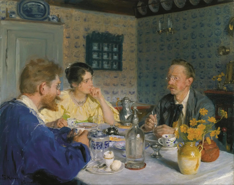 Um almoço. O artista, sua esposa e o escritor Otto Benzon - Peder Severin Krøyer
