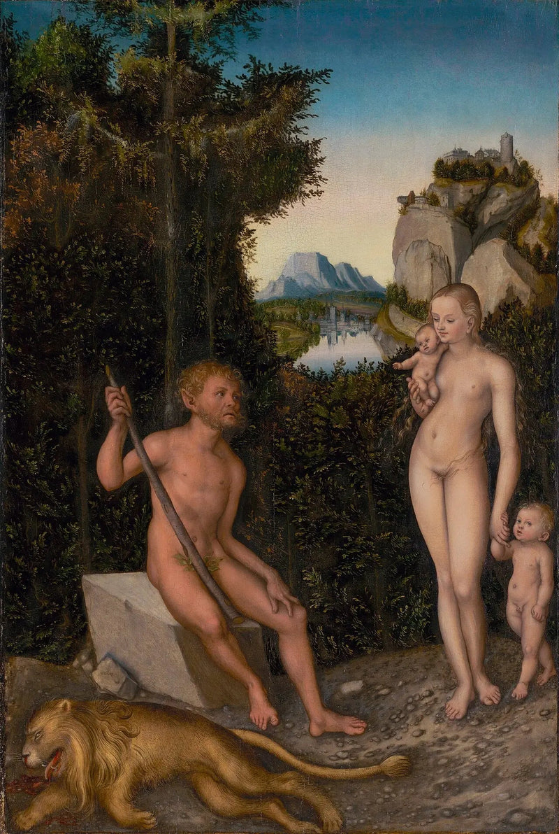 Um fauno e sua família com um leão morto - Lucas Cranach, o Velho