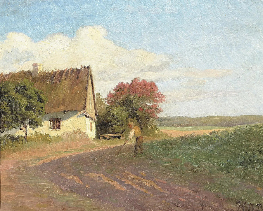 Um fazendeiro trabalhando em um campo em um dia de verão. - H. A. Brendekilde