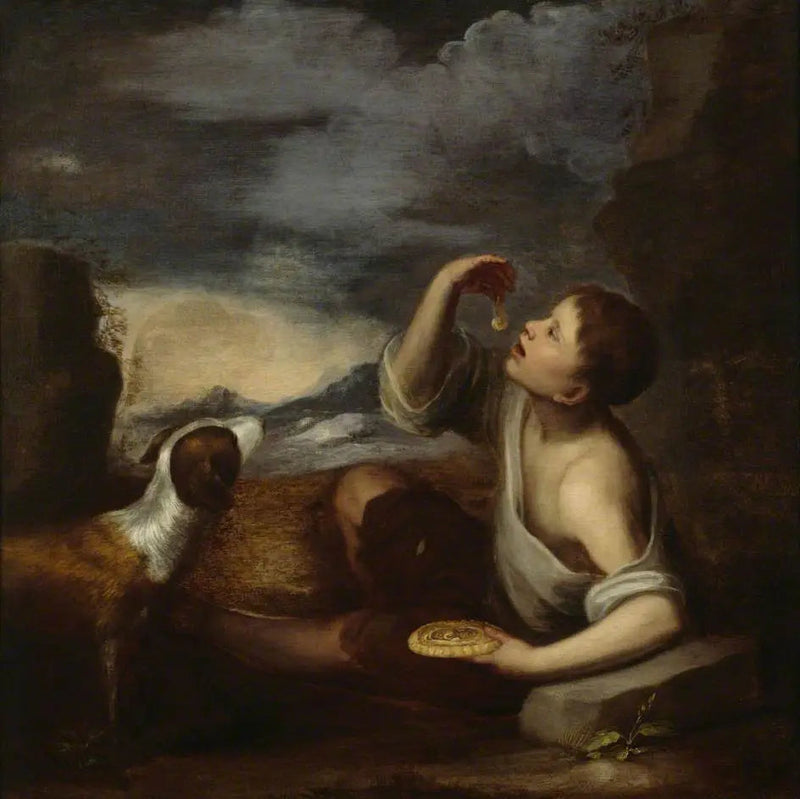 Um menino espanhol com um cachorro - Bartolomé Esteban Murillo