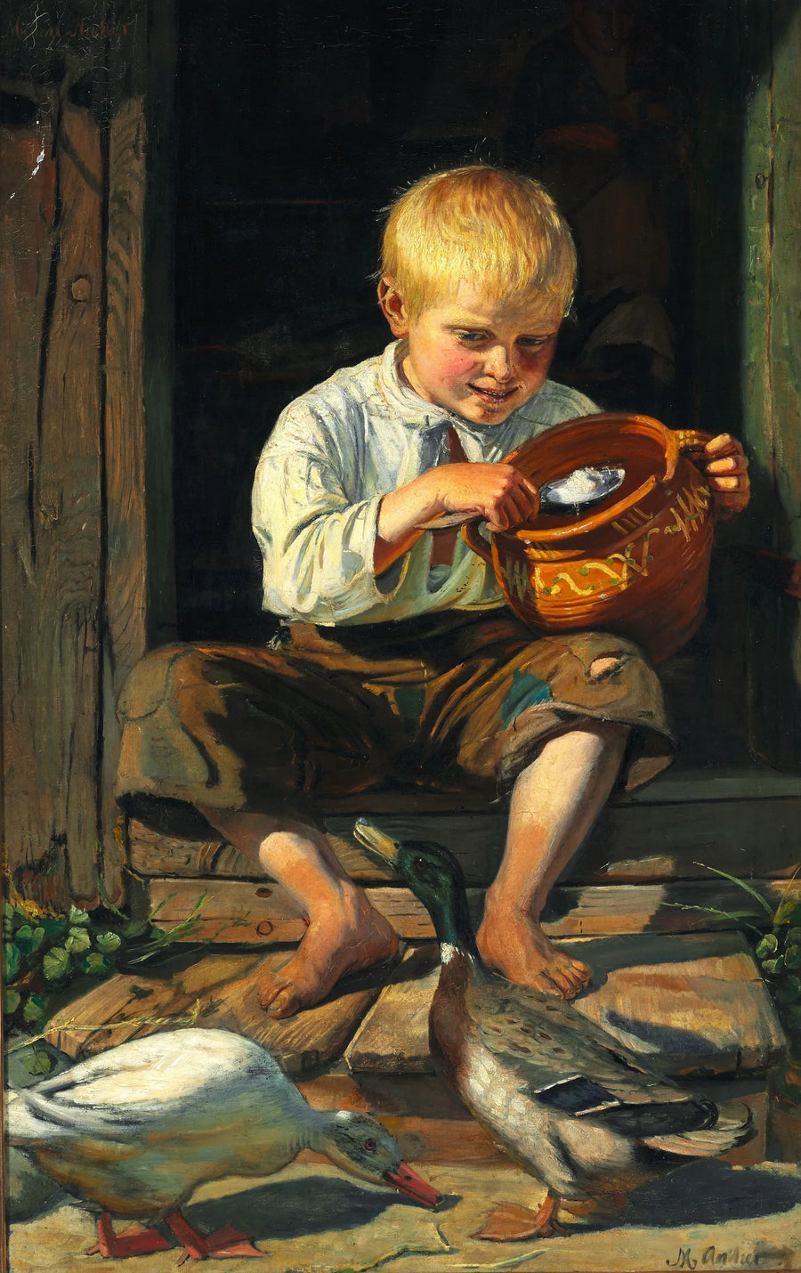 Um menino alimentando os patos - Michael Peter Ancher