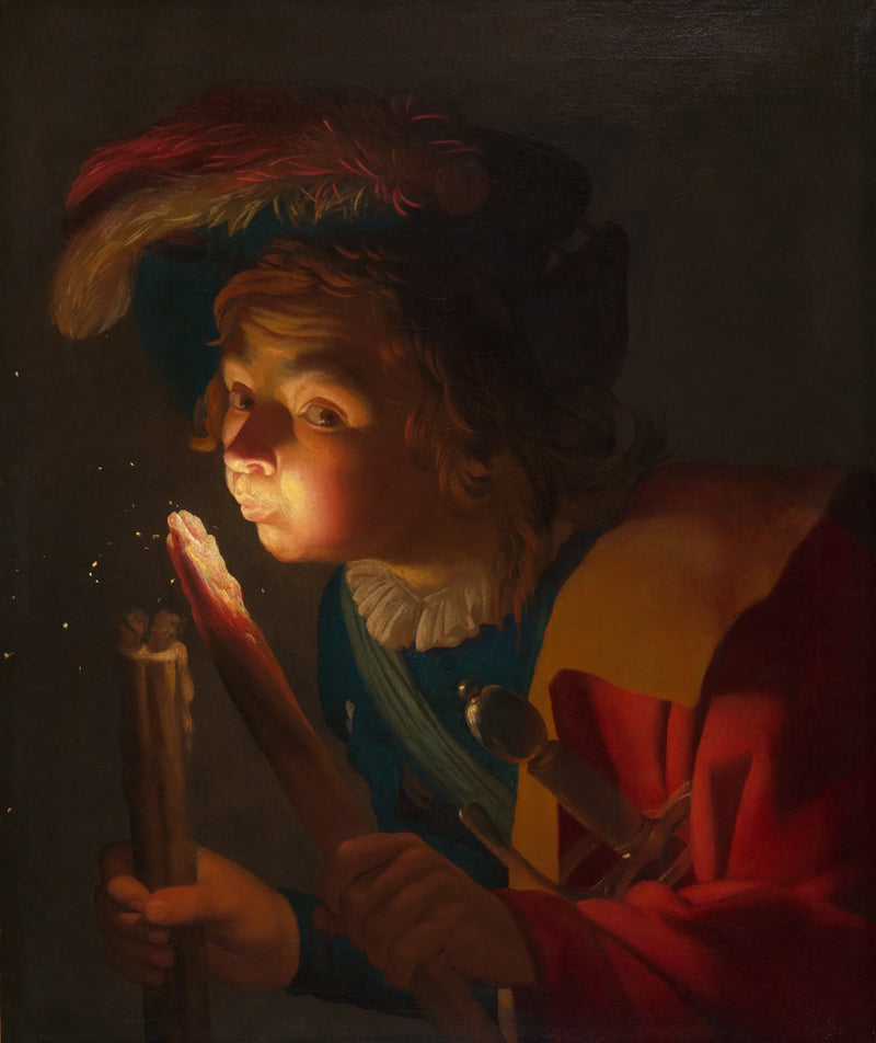 Um menino soprando uma brasa - Gerrit van Honthorst