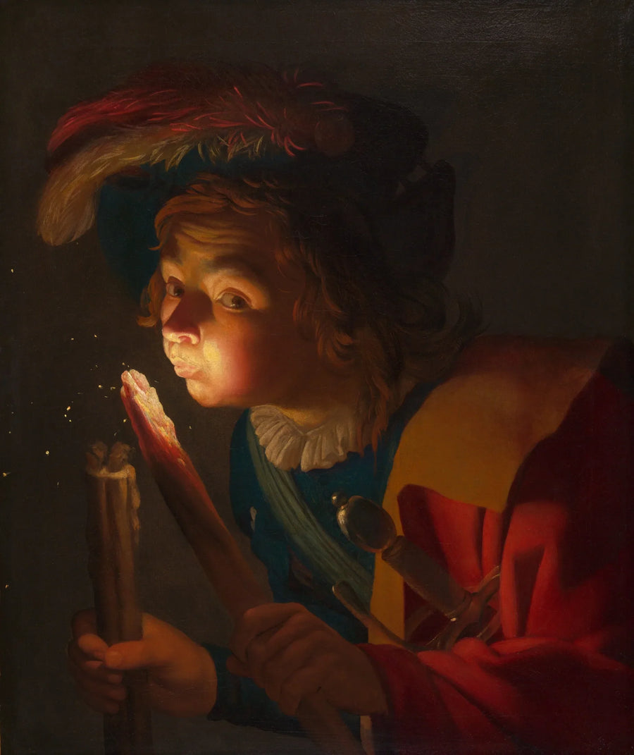 Um menino soprando uma brasa - Gerrit van Honthorst
