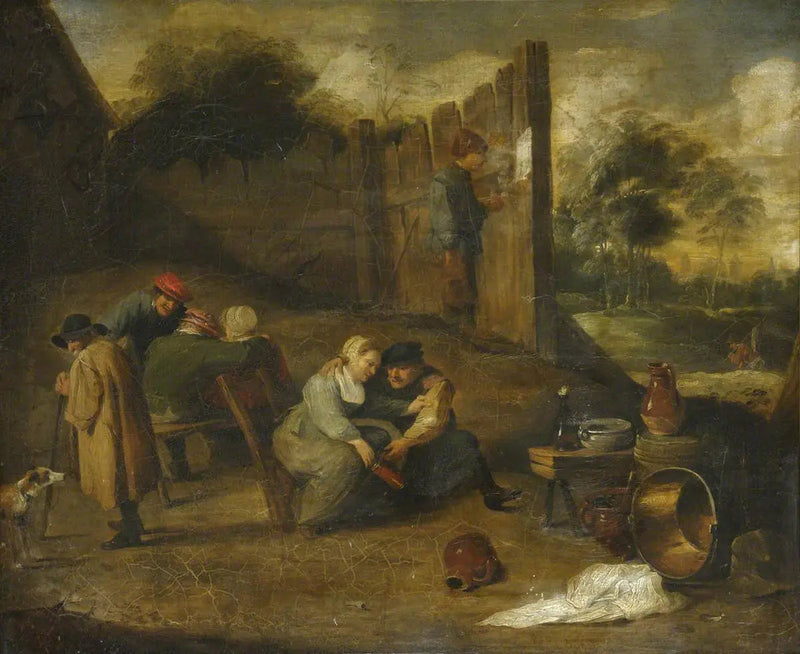 Um grupo de camponeses diante de uma taverna - David Teniers Júnior