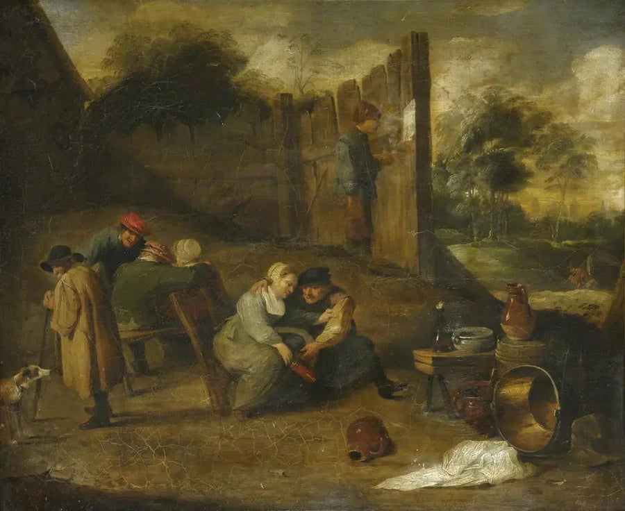 Um grupo de camponeses diante de uma taverna - David Teniers Júnior