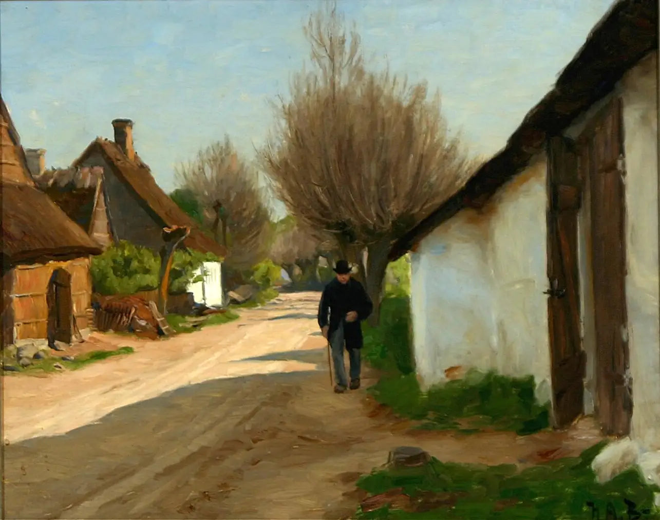 Un homme âgé se promène dans le village. - H. A. Brendekilde - Alpha Reproduction