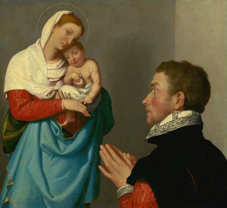 Um homem em adoração diante da Virgem Maria - Giovanni Battista Moroni