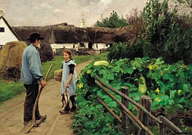 Um homem e uma menina discutem em uma estrada. - H. A. Brendekilde