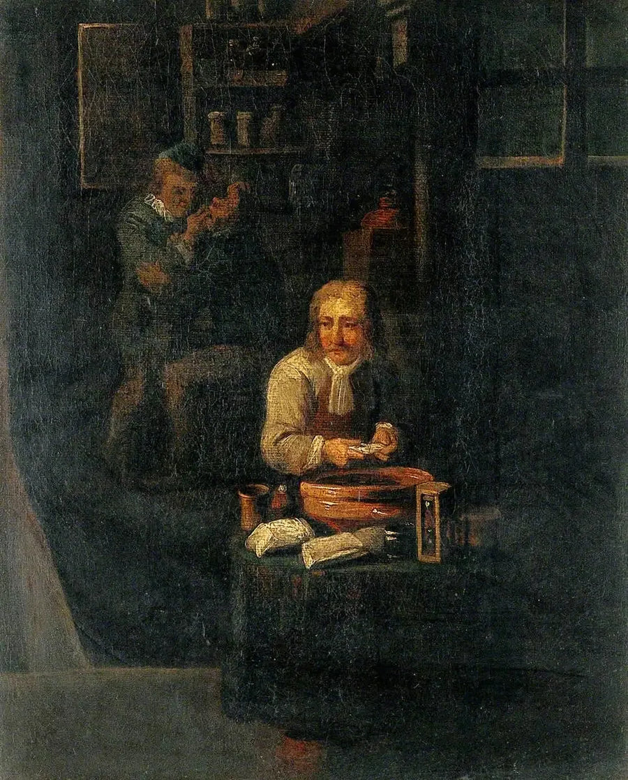 Um homem preparando uma moldura - David Teniers, o Jovem