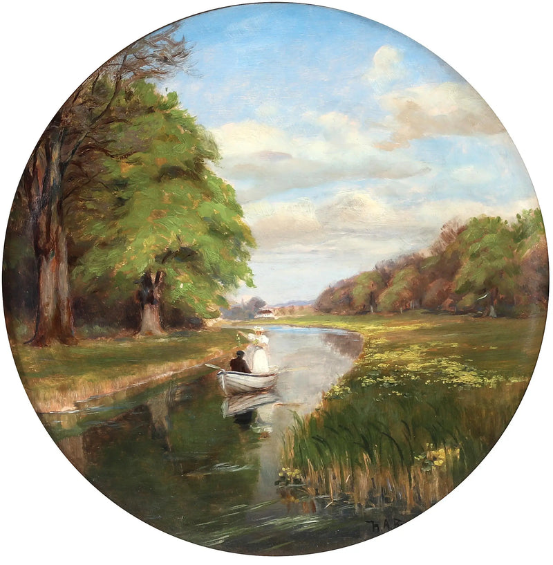 Um jovem casal em uma barca no Odense Å. - H. A. Brendekilde