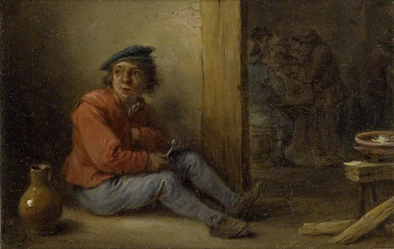 Um jovem camponês sentado em um interior - David Teniers, o Jovem