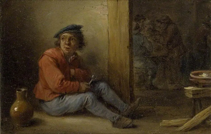 Um jovem camponês sentado em um interior - David Teniers, o Jovem