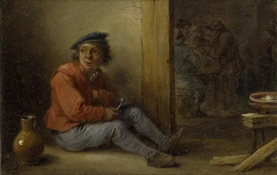 Um jovem camponês sentado em um interior - David Teniers, o Jovem