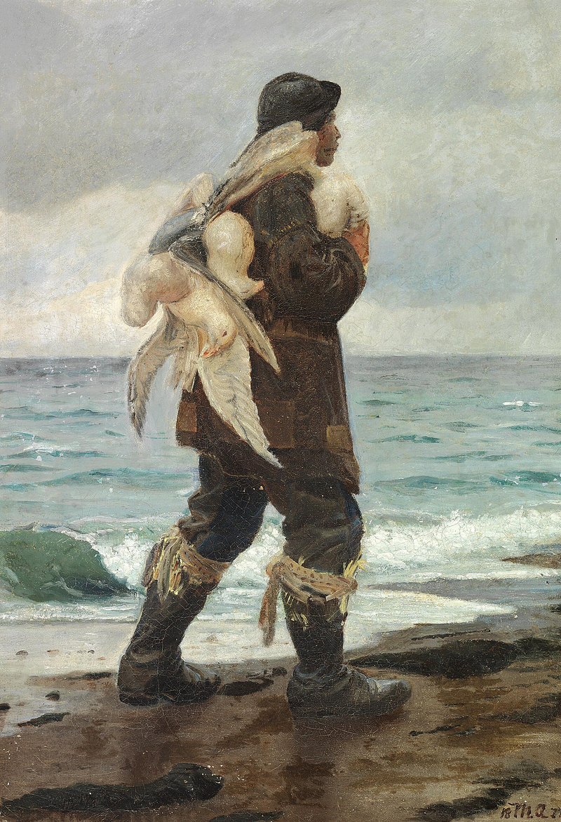 Um jovem pescador volta para casa com as gaivotas que ele capturou. - Michael Peter Ancher