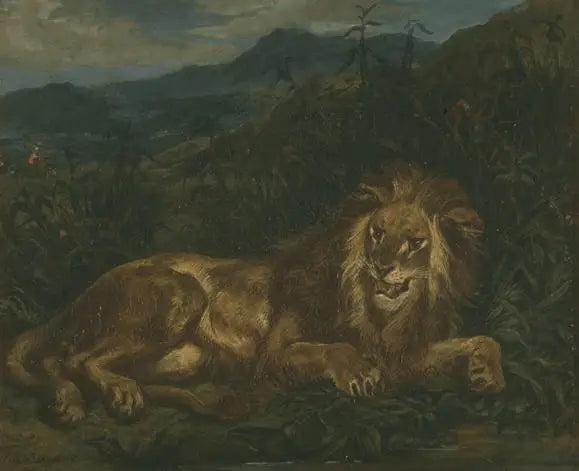Um leão na fonte - Eugène Delacroix