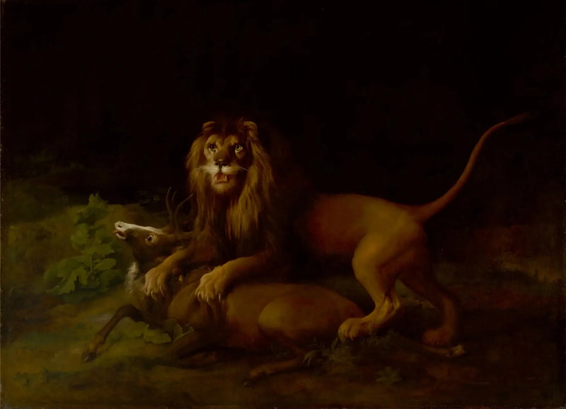 Um leão atacando um cervo - George Stubbs