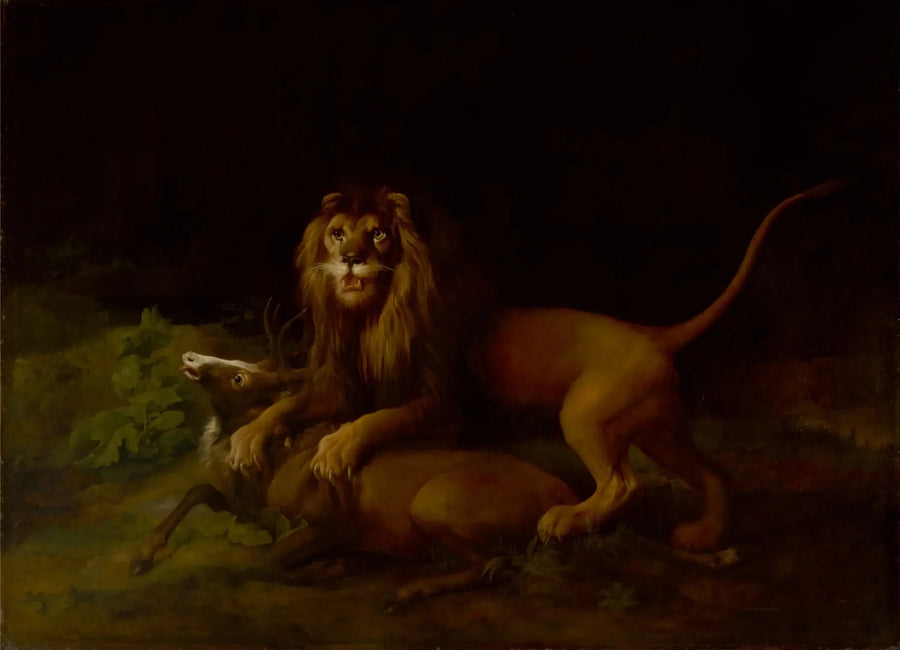 Um leão atacando um cervo - George Stubbs