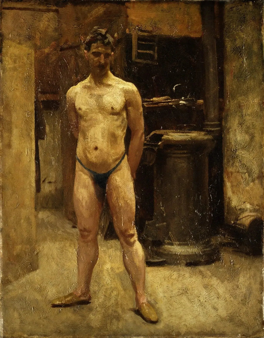 Um manequim masculino em pé diante de um fogão - John Singer Sargent