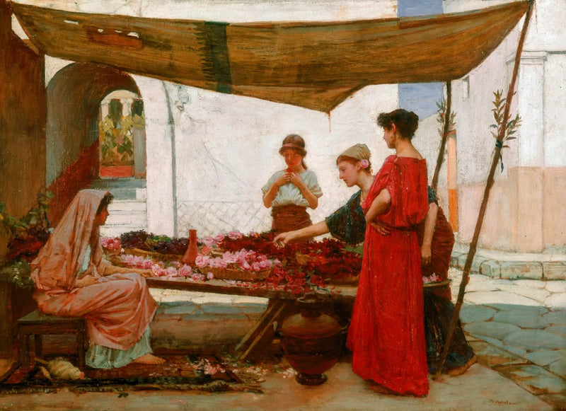 Um mercado de flores grego - John William Waterhouse