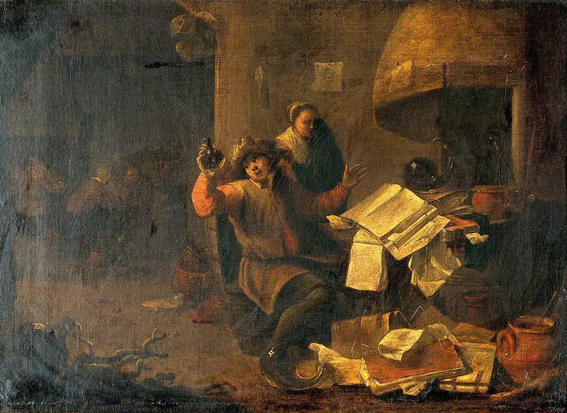 Um médico-alquimista examinando uma ampola de urina - David Teniers, o Jovem