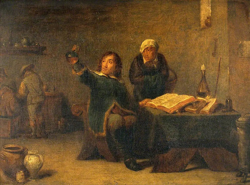 Um médico examinando uma amostra de urina - David Teniers, o Jovem