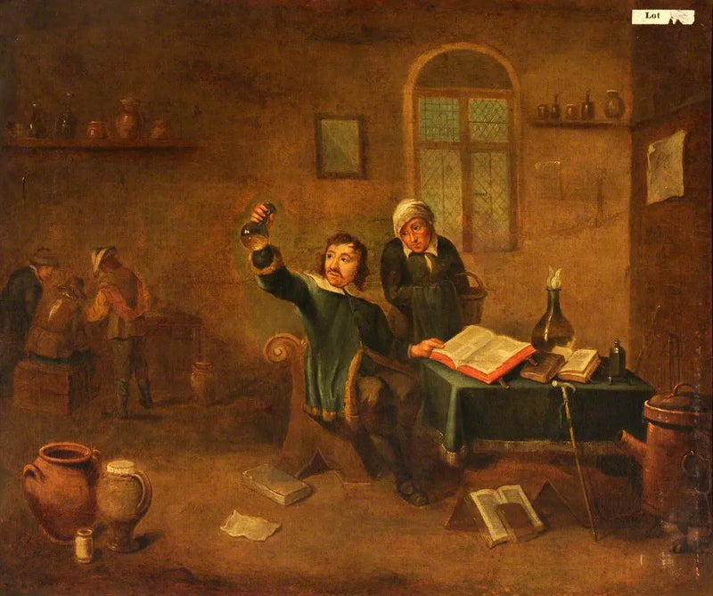 Um médico examinando uma amostra de urina - David Teniers, o Jovem