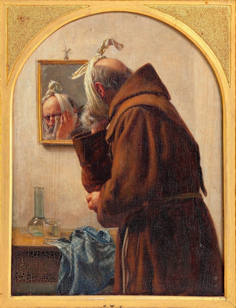 Um monge se examina em um espelho - Carl Heinrich Bloch