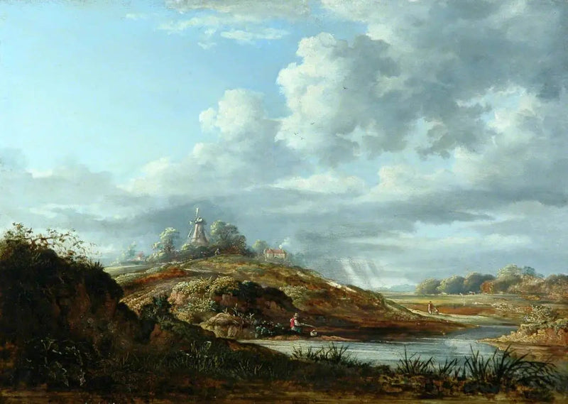 Um moinho de vento acima de um rio - John Constable