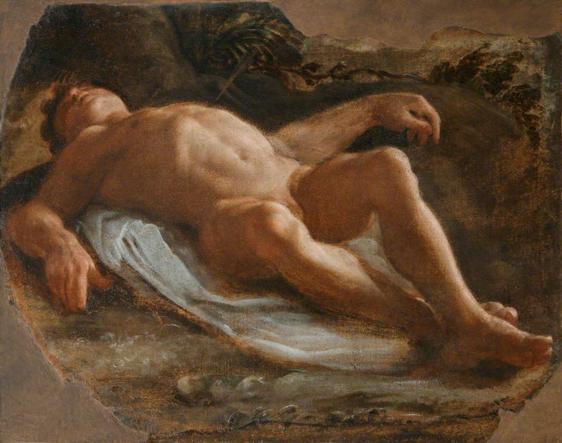 Um nu masculino deitado (fragmento) - Annibale Carracci
